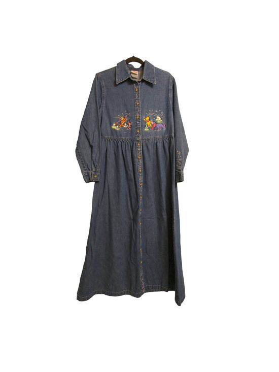 Disney Dresses & Skirts - Disney Womens Shirt Dress Blue Denim Long Sleeve Embroidered Winnie The Pooh M